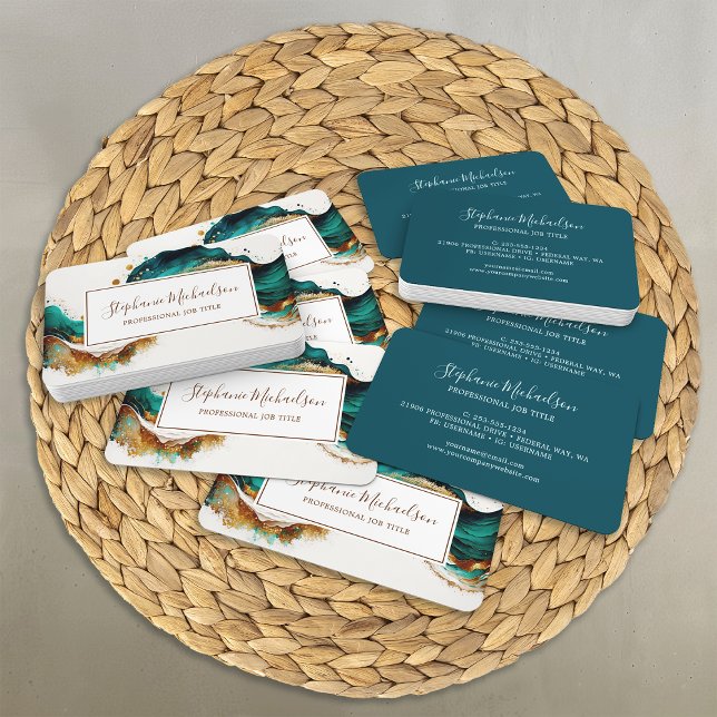 Tarjeta De Visita Resumen profesional moderno de oro Verde azulado (Professional Modern Teal Gold Abstract Business Card)