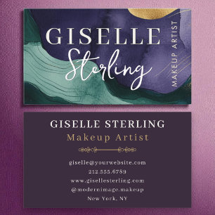 Tarjeta De Visita Resumen Purple Gold de lujo Wavy Watercolor