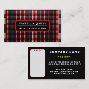 Tarjeta De Visita Resumen Red Black Plaid Moderno Colección