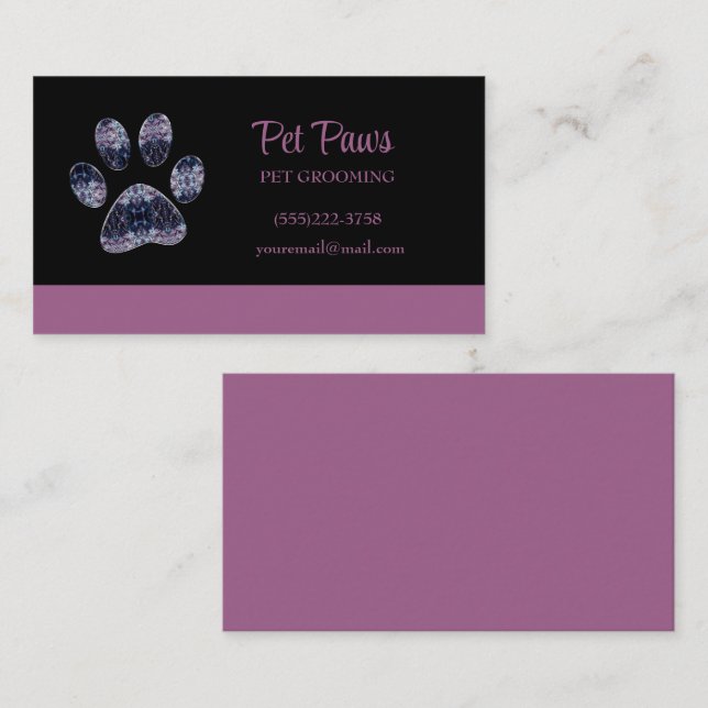 Tarjeta De Visita Resumen Servicio de Grooming Mascota de Perro Púrp (Anverso / Reverso)