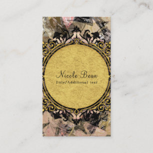 Tarjeta De Visita Resumen Swirl Pink Black & Gold Glam Grunge Art