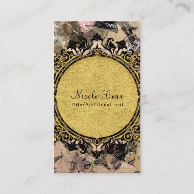 Tarjeta De Visita Resumen Swirl Pink Black & Gold Glam Grunge Art (Anverso)