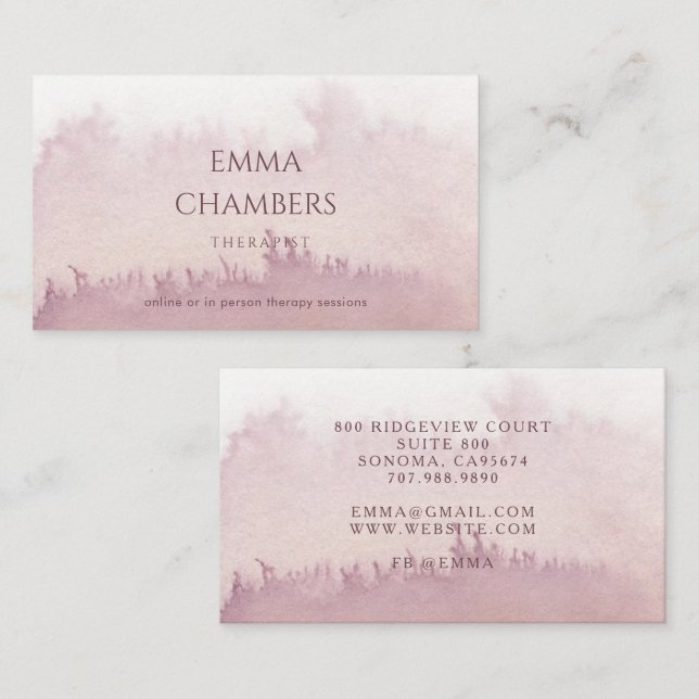 Tarjeta De Visita Resumen Terapia acuarela Consejero Dusty Rosa (Anverso / Reverso)