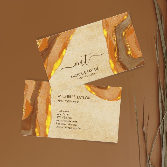 Tarjeta De Visita Resumen único de monograma Boho Terracotta Gold (Subido por el creador)