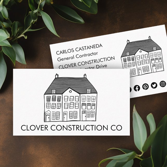 Tarjeta De Visita Retirada del nuevo contratista de construcción mod (New Home Modern Construction Contractor Remodel Business Card
Social Media Icons)