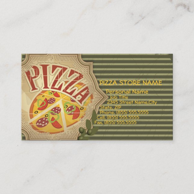 Tarjeta de visita retra de la tienda de pizza del (Anverso)