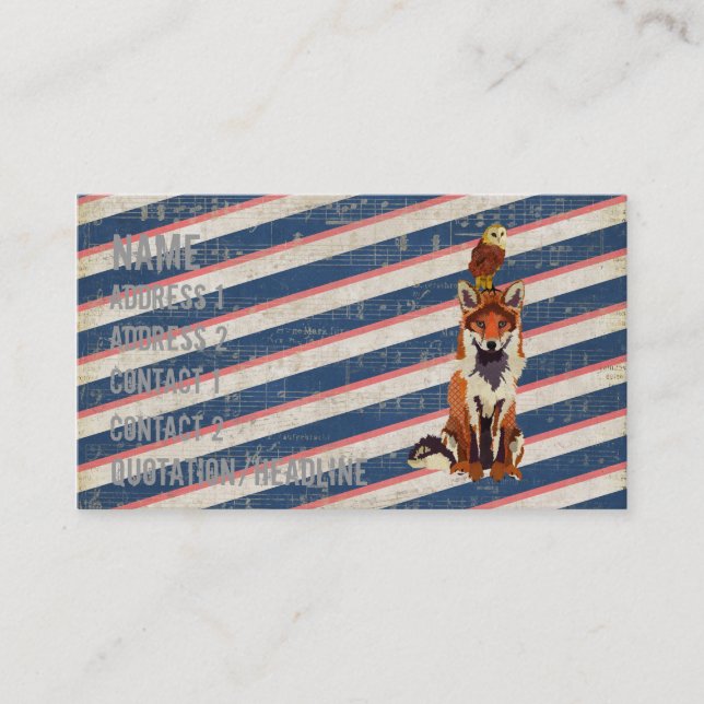 Tarjeta de visita retra del Fox y del búho del (Anverso)