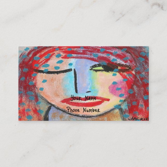 Tarjeta De Visita Retrato abstracto de cabeza roja de mujer (Anverso)