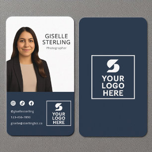 Tarjeta De Visita Retrato con el logotipo de la foto azul de la Mari