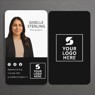Tarjeta De Visita Retrato con el logotipo del fotógrafo Black White 