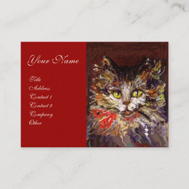 TARJETA DE VISITA RETRATO DE BLANCO BROWN KITTY CAT CON RIBBÓN ROJO (Anverso)