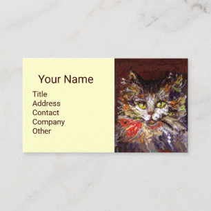 TARJETA DE VISITA RETRATO DE BLANCO BROWN KITTY CAT CON RIBBÓN ROJO