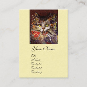 TARJETA DE VISITA RETRATO DE BLANCO BROWN KITTY CAT CON RIBBÓN ROJO