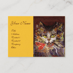 TARJETA DE VISITA RETRATO DE BLANCO BROWN KITTY CAT CON RIBBÓN ROJO