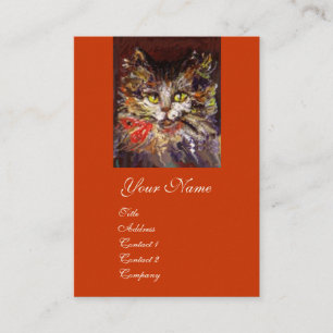 TARJETA DE VISITA RETRATO DE BLANCO BROWN KITTY CAT CON RIBBÓN ROJO
