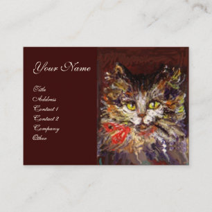 TARJETA DE VISITA RETRATO DE BLANCO BROWN KITTY CAT CON RIBBÓN ROJO