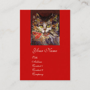 TARJETA DE VISITA RETRATO DE BLANCO BROWN KITTY CAT CON RIBBÓN ROJO