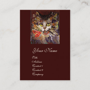 TARJETA DE VISITA RETRATO DE BLANCO BROWN KITTY CAT CON RIBBÓN ROJO