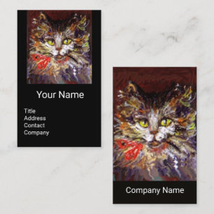 Tarjeta De Visita RETRATO DE BLANCO BROWN KITTY CAT, ROJO RIBBON Bla