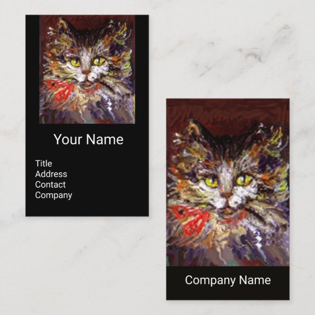 Tarjeta De Visita RETRATO DE BLANCO BROWN KITTY CAT, ROJO RIBBON Bla (Anverso / Reverso)