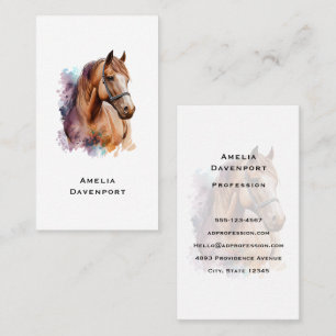 Tarjeta De Visita Retrato de cabeza de caballo marrón en acuarela