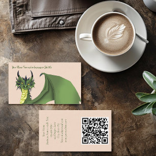 Tarjeta De Visita Retrato de dragón verde lindo melocotón fantasía