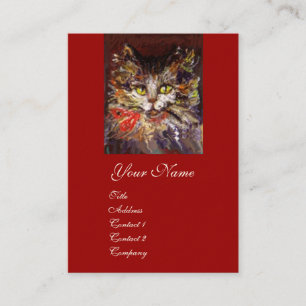 TARJETA DE VISITA RETRATO DE GATITO MARRÓN BLANCO CON CINTA ROJA