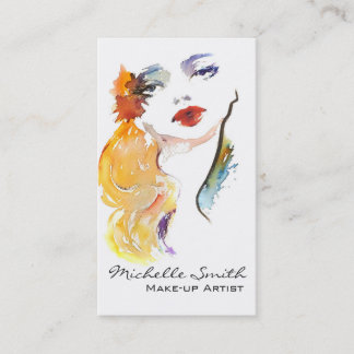 Tarjeta De Visita Retrato de mujer color agua maquillaje marca de ar