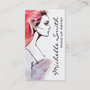 Tarjeta De Visita Retrato de mujer color agua maquillaje marca de ar