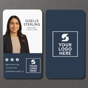 Tarjeta De Visita Retrato del logotipo de la foto azul de la Marina