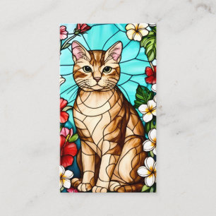 Tarjeta De Visita Retrato Felino Artístico entre Flores Tropicales