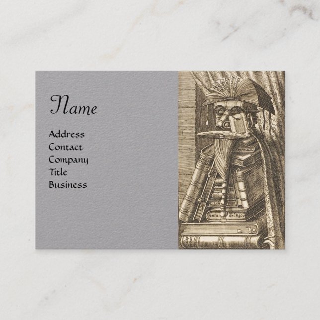 Tarjeta De Visita RETRATO LIBRARIO CON LIBROS DE papel gris (Anverso)