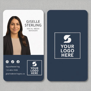 Tarjeta De Visita Retrato moderno con el logotipo de la foto azul de
