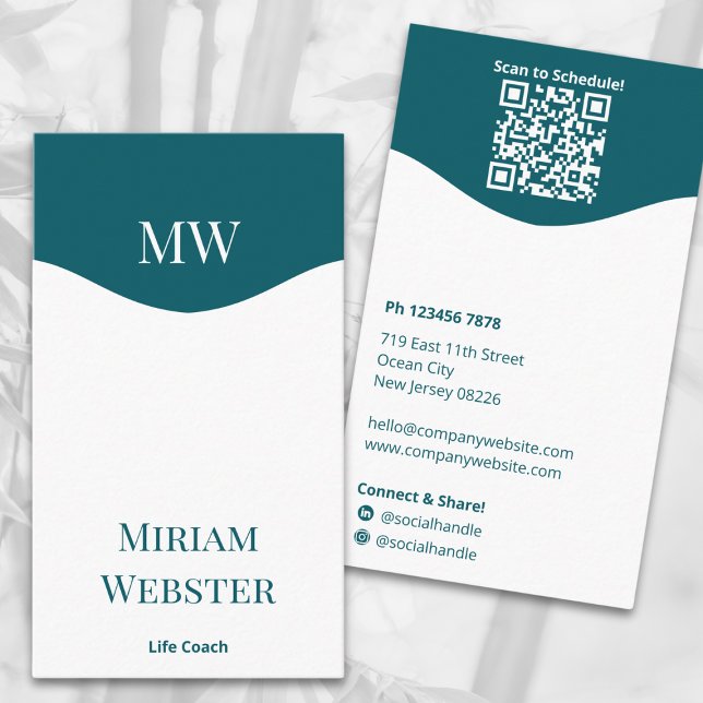 Tarjeta De Visita Retrato personal mínimo de las iniciales blancas V (Minimal Teal White Initials Portrait Personal Business Card)