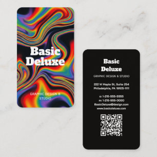 Tarjeta De Visita Retro 70s Fluido Arcoíris Mármol Abstracto Estétic