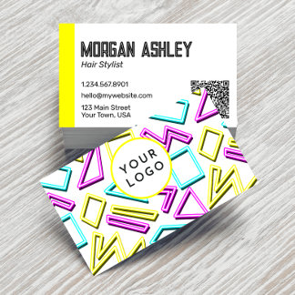 Tarjeta De Visita Retro 90 Acentos amarillo geométricos Código QR