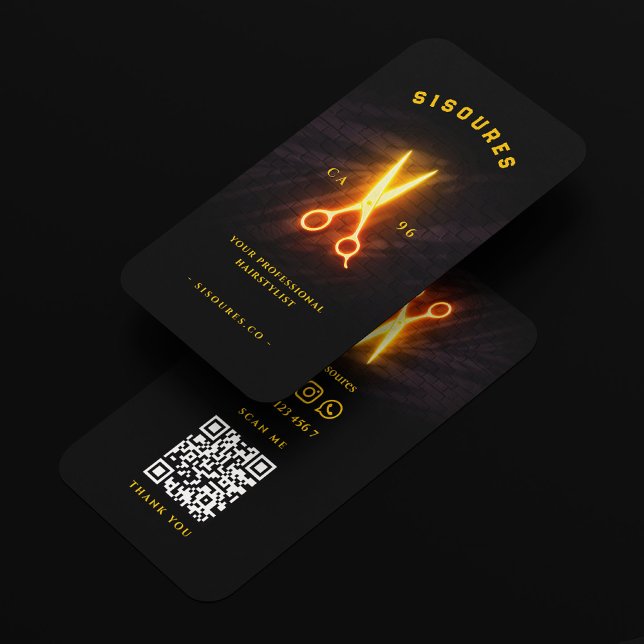 Tarjeta De Visita Retro Barber Neón Yellow Scissors Hair Stylist (Retro Barber Neon Yellow Scissors Hair Stylist Business Card
)