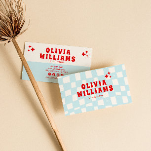 Tarjeta De Visita Retro Blue Bold Groovy Checkered Trendy Funky Fun