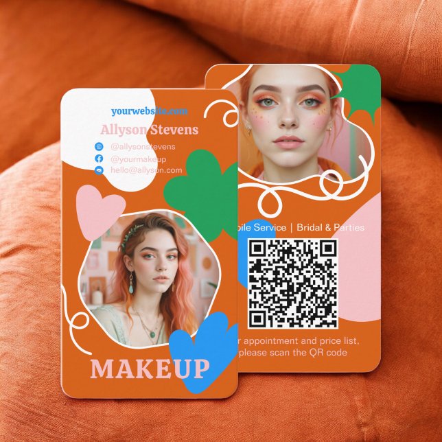 Tarjeta De Visita Retro Boho Makeup belleza forma el código de la fo (Retro boho Makeup beauty shapes photo qr code Business Card)