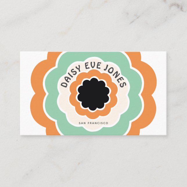 Tarjeta De Visita Retro Boho Naranja Black Green Flower Circle (Anverso)