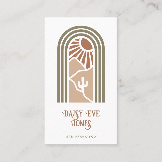 Tarjeta De Visita Retro Boho Terracotta Sage Southwest Sun Desierto (Anverso)