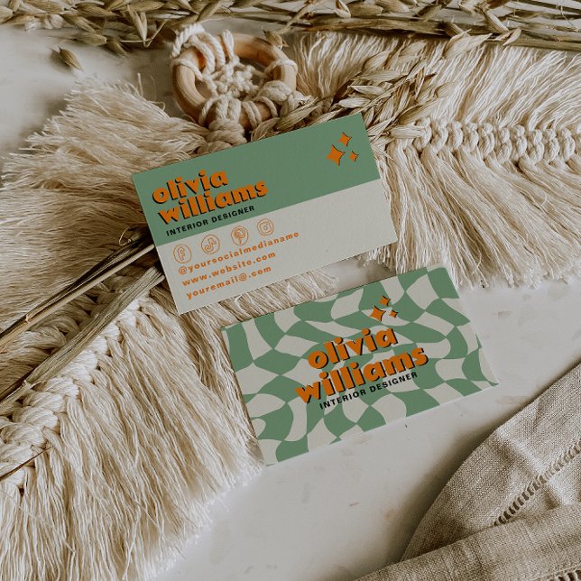 Tarjeta De Visita Retro Bold Psychedelic Groovy Checkered Unique Fun (Subido por el creador)