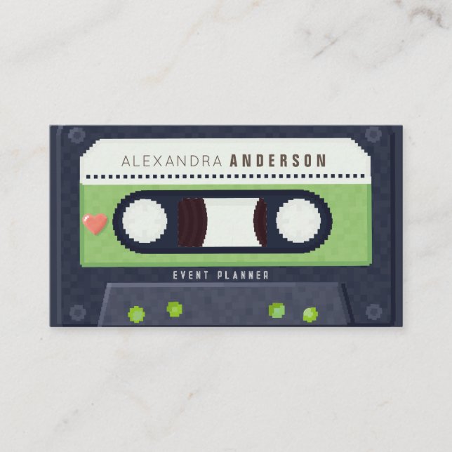 Tarjeta De Visita Retro Cassette Tape Music Green (Anverso)