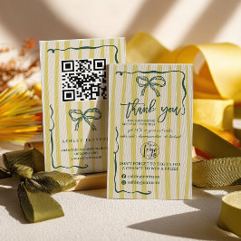 Tarjeta De Visita Retro Citrus Green Bow Logo QR Thank You Order