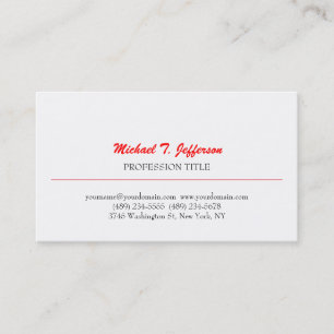 Tarjeta De Visita Retro Clásico Elegante Plata Simple Blanco Rojo