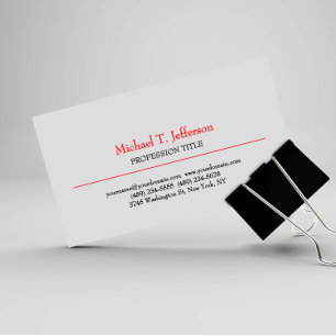 Tarjeta De Visita Retro Clásico Elegante Plata Simple Blanco Rojo