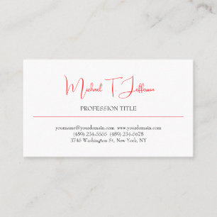 Tarjeta De Visita Retro Clásico Elegante Plata Simple Blanco Rojo