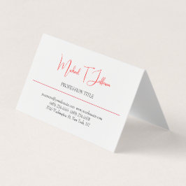 Tarjeta De Visita Retro Clásico Elegante Plata Simple Blanco Rojo