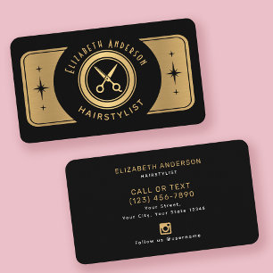 Tarjeta De Visita Retro Clásico Vintage Black & Gold Hairstylista