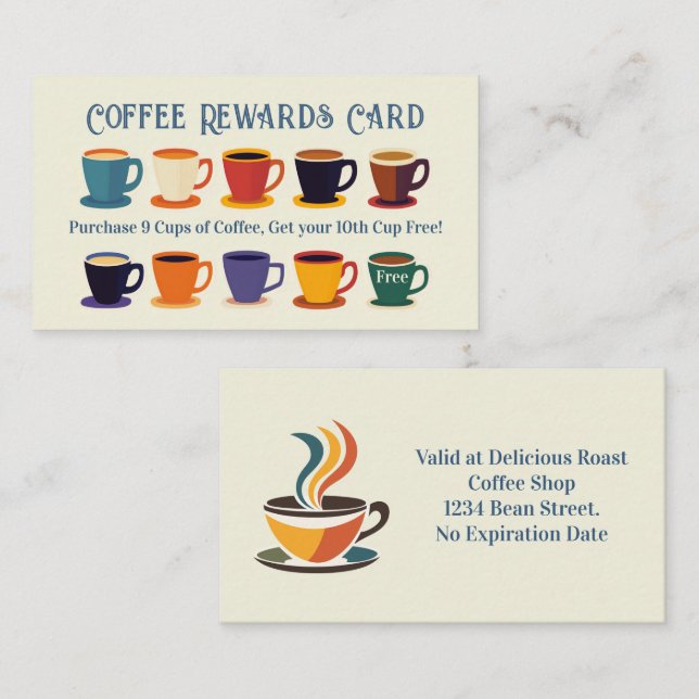 Tarjeta De Visita Retro Coffee Shop Rewards Loyalty Punch Card (Anverso / Reverso)